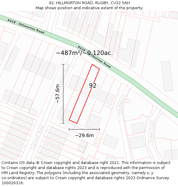 92, HILLMORTON ROAD, RUGBY, CV22 5AH: Plot and title map
