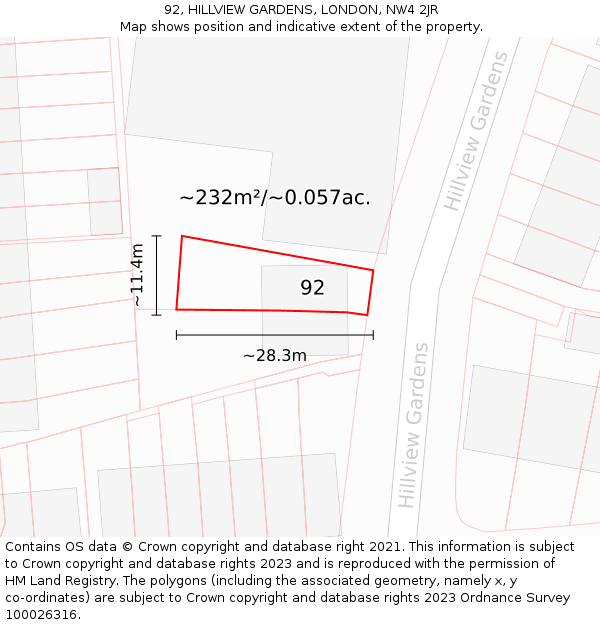92, HILLVIEW GARDENS, LONDON, NW4 2JR: Plot and title map