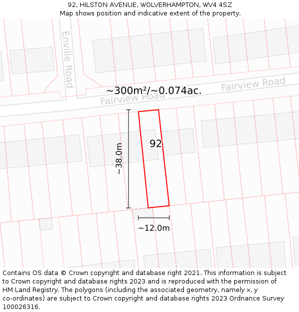 92, HILSTON AVENUE, WOLVERHAMPTON, WV4 4SZ: Plot and title map