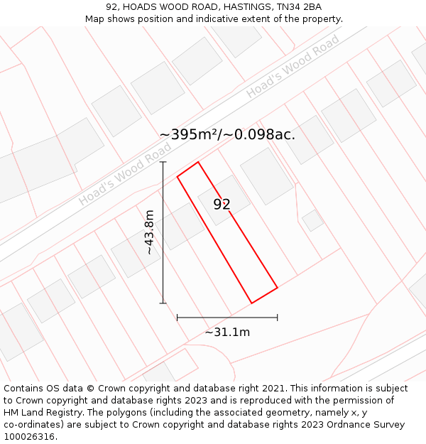 92, HOADS WOOD ROAD, HASTINGS, TN34 2BA: Plot and title map