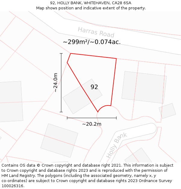 92, HOLLY BANK, WHITEHAVEN, CA28 6SA: Plot and title map