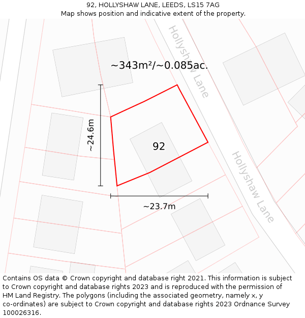 92, HOLLYSHAW LANE, LEEDS, LS15 7AG: Plot and title map