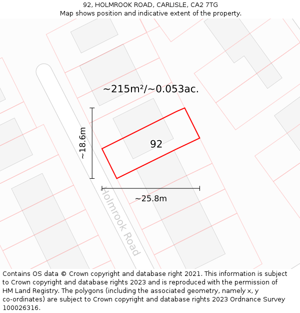 92, HOLMROOK ROAD, CARLISLE, CA2 7TG: Plot and title map