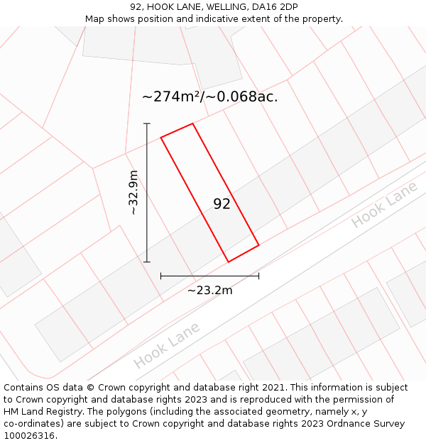 92, HOOK LANE, WELLING, DA16 2DP: Plot and title map