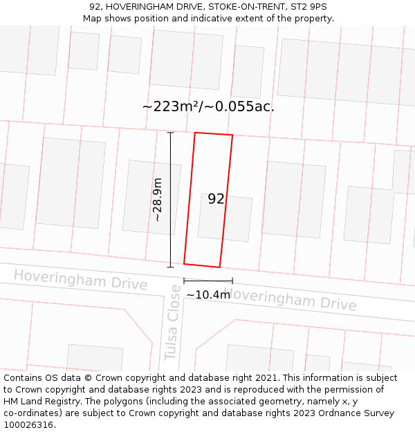 92, HOVERINGHAM DRIVE, STOKE-ON-TRENT, ST2 9PS: Plot and title map