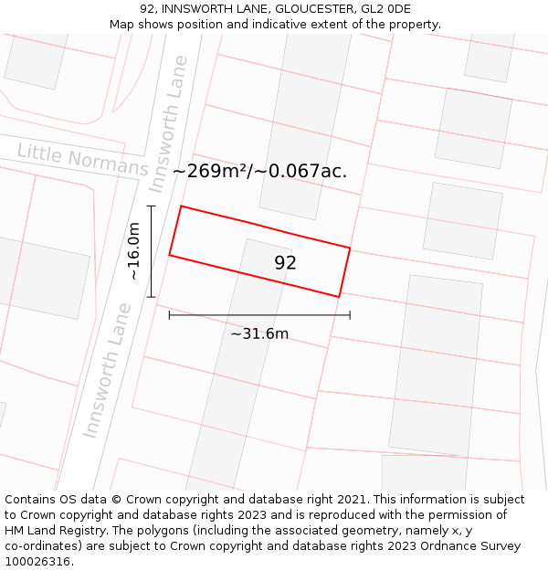 92, INNSWORTH LANE, GLOUCESTER, GL2 0DE: Plot and title map