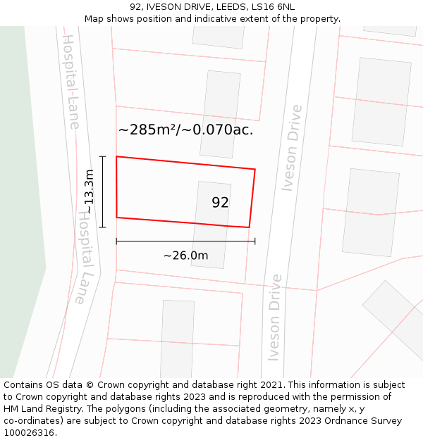 92, IVESON DRIVE, LEEDS, LS16 6NL: Plot and title map