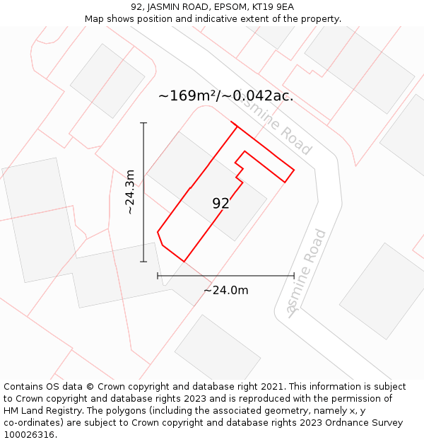 92, JASMIN ROAD, EPSOM, KT19 9EA: Plot and title map