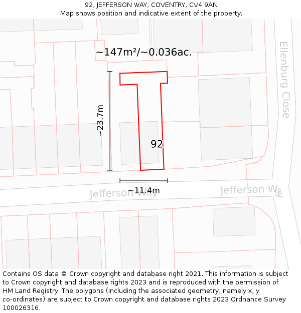 92, JEFFERSON WAY, COVENTRY, CV4 9AN: Plot and title map