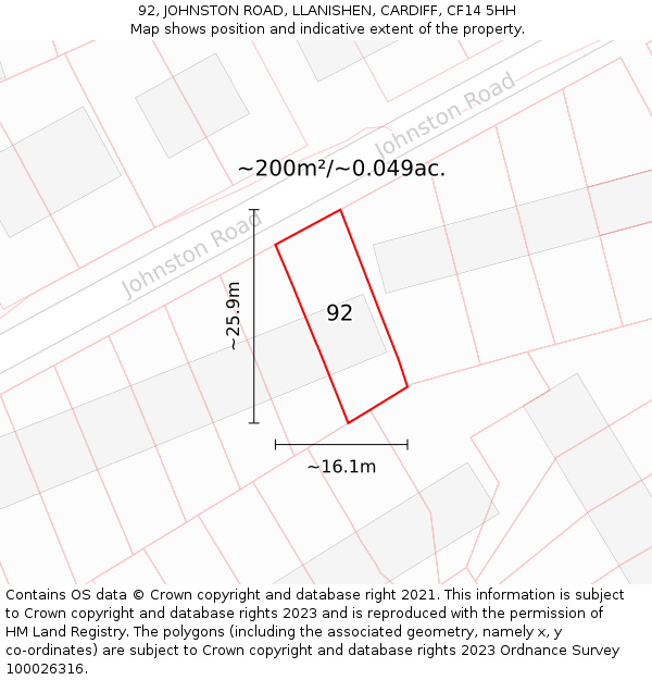 92, JOHNSTON ROAD, LLANISHEN, CARDIFF, CF14 5HH: Plot and title map
