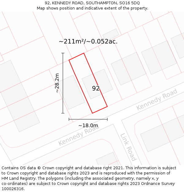 92, KENNEDY ROAD, SOUTHAMPTON, SO16 5DQ: Plot and title map