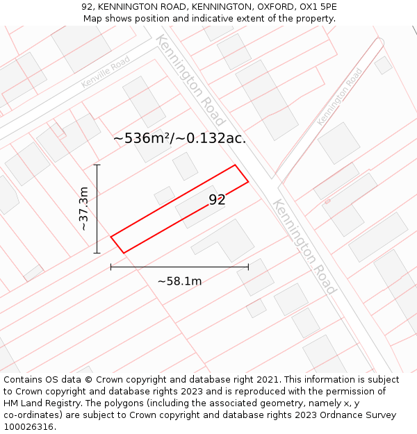 92, KENNINGTON ROAD, KENNINGTON, OXFORD, OX1 5PE: Plot and title map