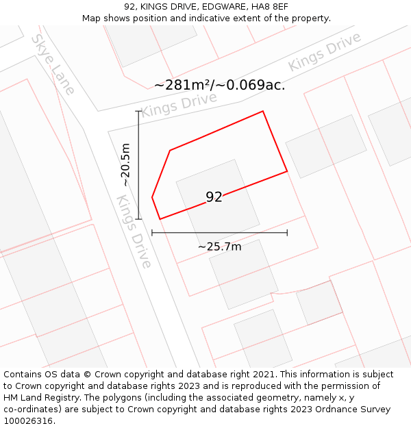 92, KINGS DRIVE, EDGWARE, HA8 8EF: Plot and title map