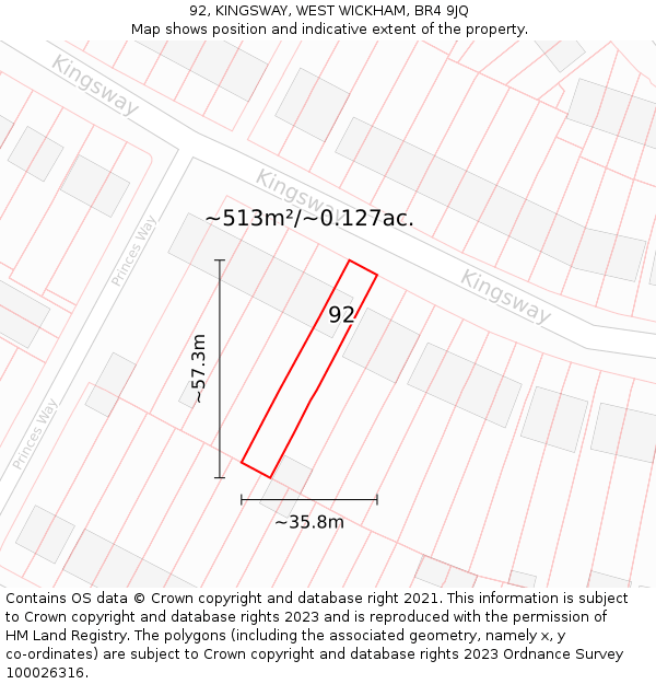92, KINGSWAY, WEST WICKHAM, BR4 9JQ: Plot and title map