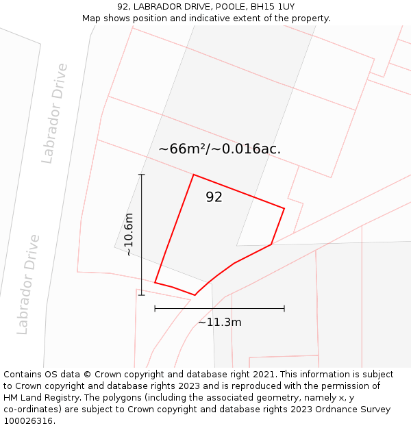 92, LABRADOR DRIVE, POOLE, BH15 1UY: Plot and title map
