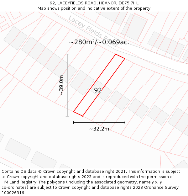 92, LACEYFIELDS ROAD, HEANOR, DE75 7HL: Plot and title map