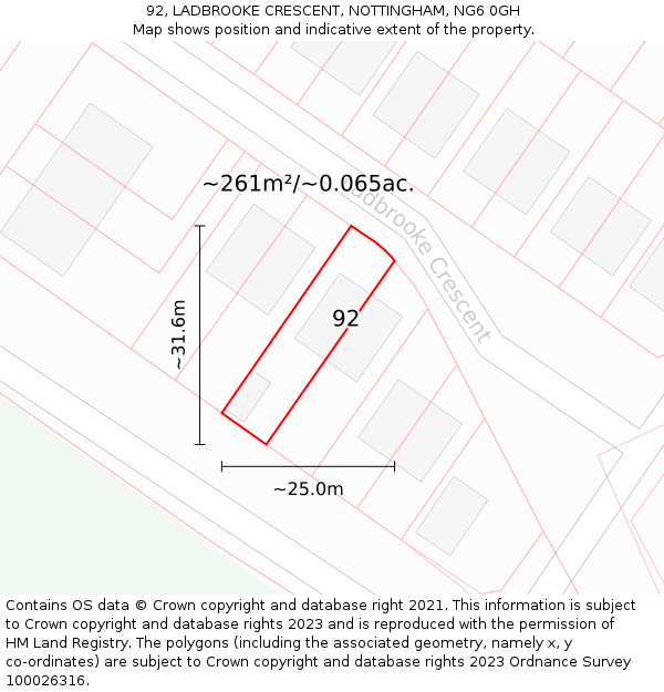 92, LADBROOKE CRESCENT, NOTTINGHAM, NG6 0GH: Plot and title map
