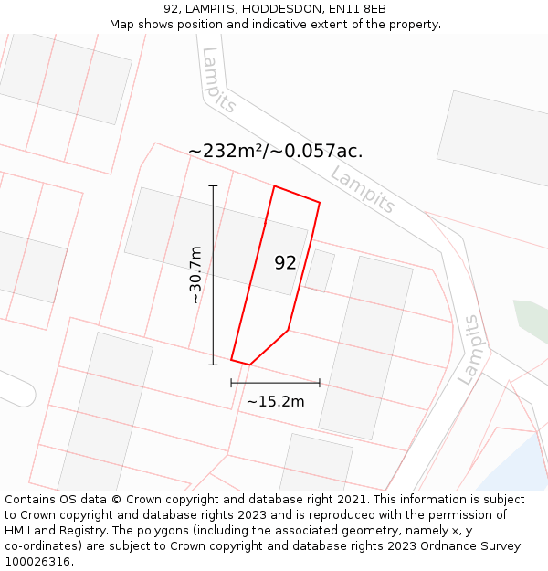 92, LAMPITS, HODDESDON, EN11 8EB: Plot and title map