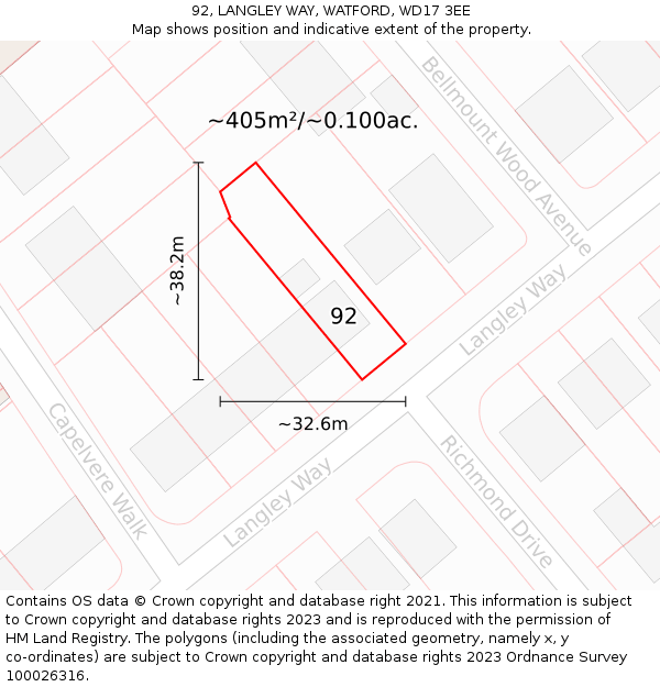 92, LANGLEY WAY, WATFORD, WD17 3EE: Plot and title map