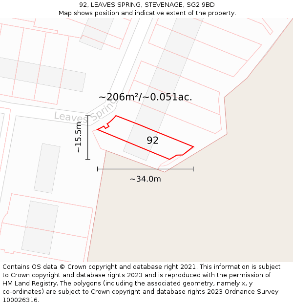 92, LEAVES SPRING, STEVENAGE, SG2 9BD: Plot and title map