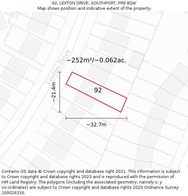 92, LEXTON DRIVE, SOUTHPORT, PR9 8QW: Plot and title map