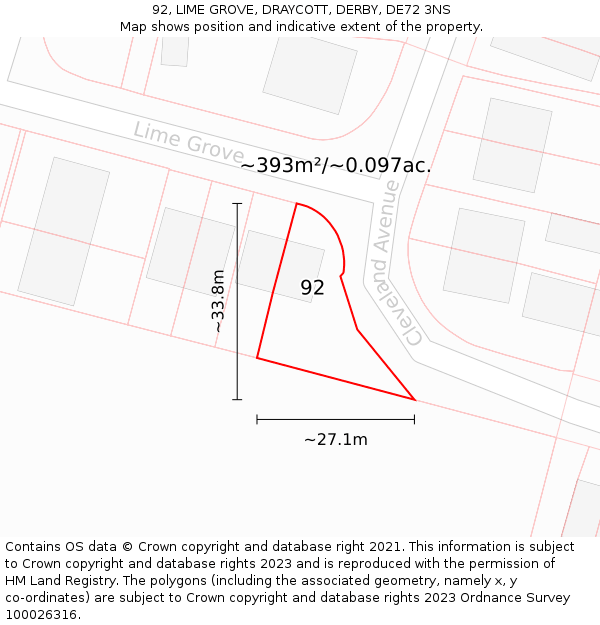 92, LIME GROVE, DRAYCOTT, DERBY, DE72 3NS: Plot and title map