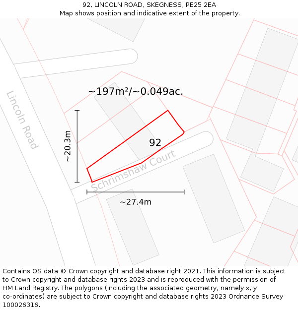 92, LINCOLN ROAD, SKEGNESS, PE25 2EA: Plot and title map