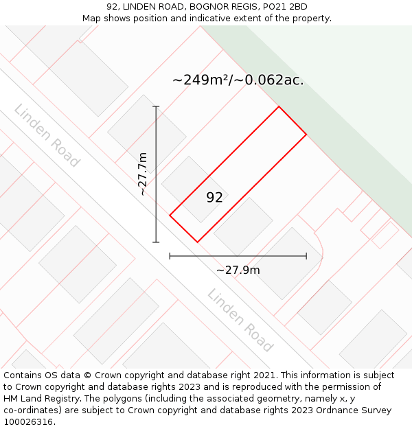 92, LINDEN ROAD, BOGNOR REGIS, PO21 2BD: Plot and title map