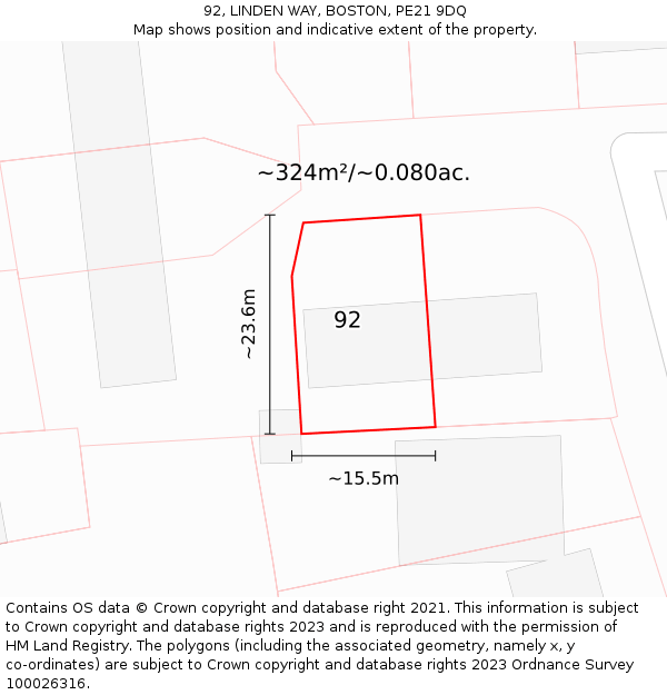 92, LINDEN WAY, BOSTON, PE21 9DQ: Plot and title map