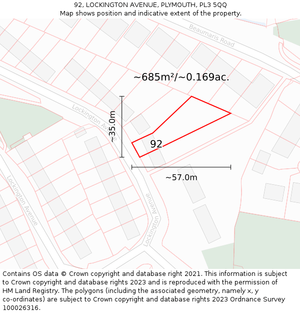 92, LOCKINGTON AVENUE, PLYMOUTH, PL3 5QQ: Plot and title map