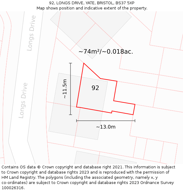 92, LONGS DRIVE, YATE, BRISTOL, BS37 5XP: Plot and title map