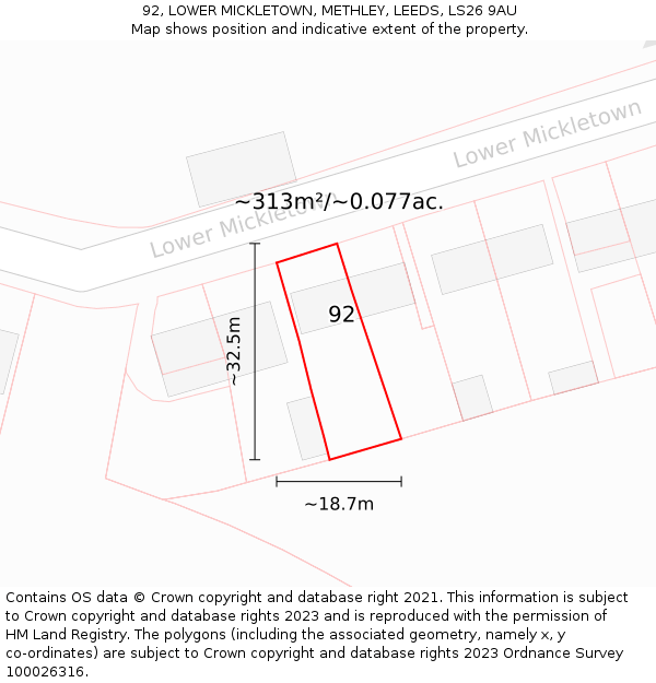 92, LOWER MICKLETOWN, METHLEY, LEEDS, LS26 9AU: Plot and title map