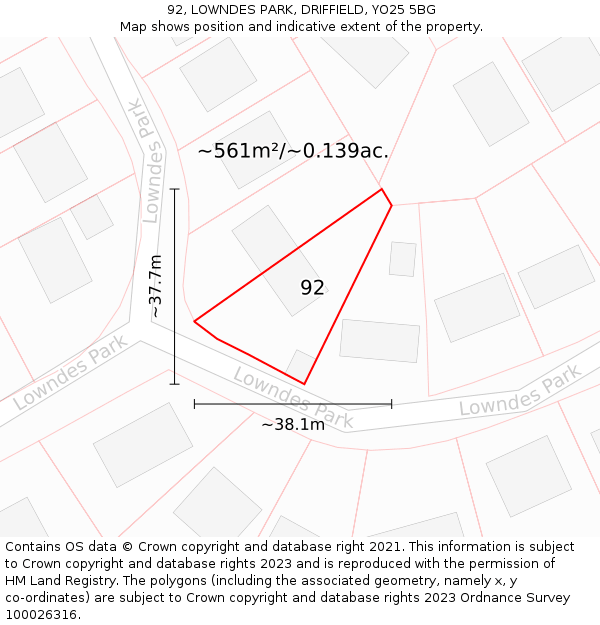 92, LOWNDES PARK, DRIFFIELD, YO25 5BG: Plot and title map