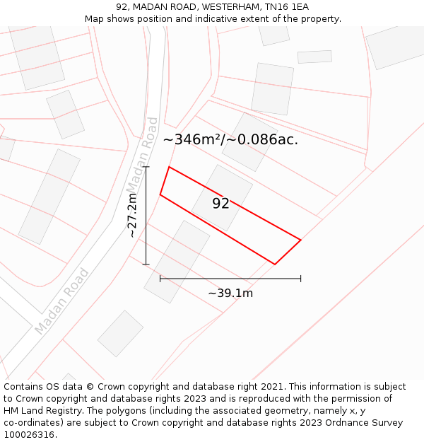 92, MADAN ROAD, WESTERHAM, TN16 1EA: Plot and title map