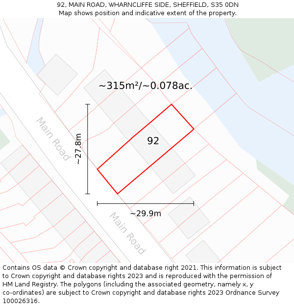 92, MAIN ROAD, WHARNCLIFFE SIDE, SHEFFIELD, S35 0DN: Plot and title map