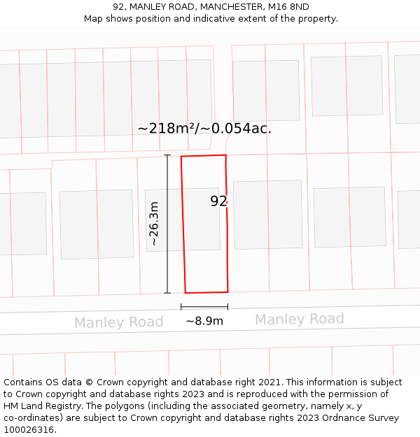 92, MANLEY ROAD, MANCHESTER, M16 8ND: Plot and title map
