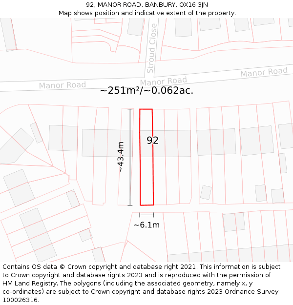 92, MANOR ROAD, BANBURY, OX16 3JN: Plot and title map