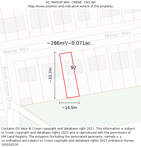 92, MANOR WAY, CREWE, CW2 6JX: Plot and title map