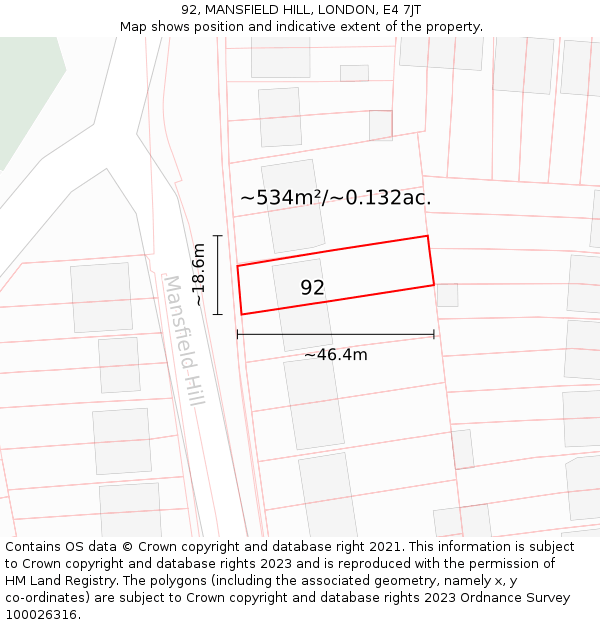 92, MANSFIELD HILL, LONDON, E4 7JT: Plot and title map