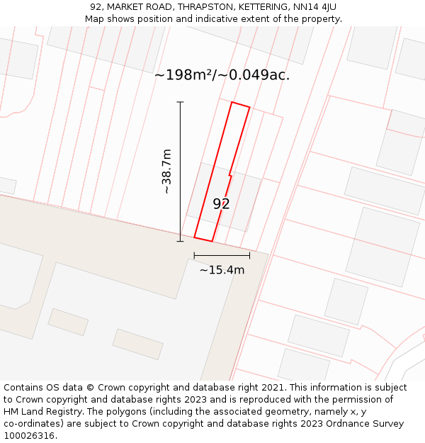 92, MARKET ROAD, THRAPSTON, KETTERING, NN14 4JU: Plot and title map