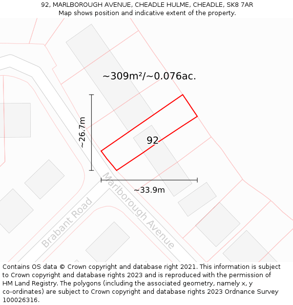 92, MARLBOROUGH AVENUE, CHEADLE HULME, CHEADLE, SK8 7AR: Plot and title map