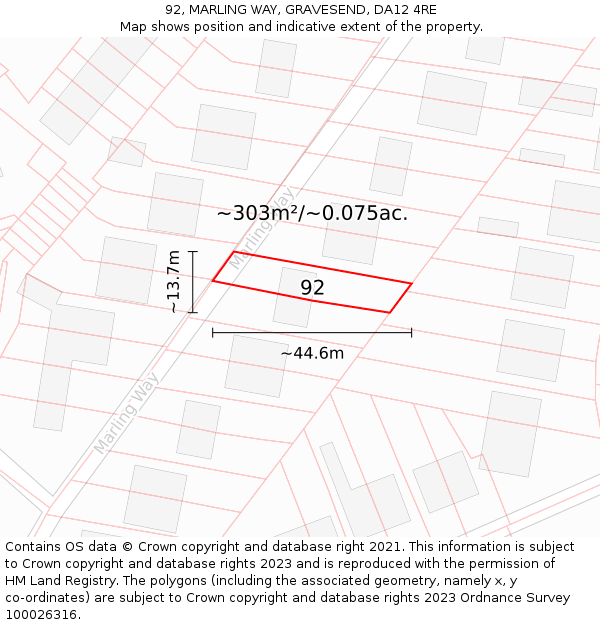 92, MARLING WAY, GRAVESEND, DA12 4RE: Plot and title map