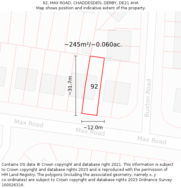 92, MAX ROAD, CHADDESDEN, DERBY, DE21 4HA: Plot and title map
