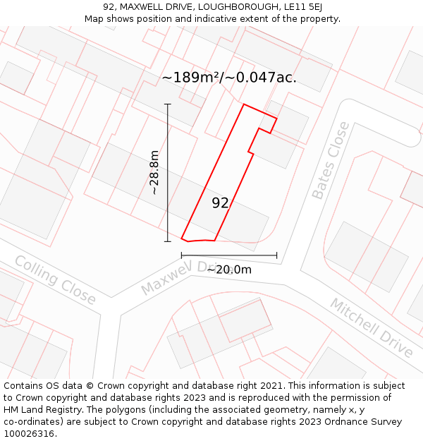92, MAXWELL DRIVE, LOUGHBOROUGH, LE11 5EJ: Plot and title map
