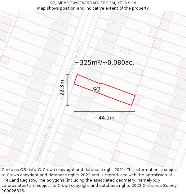 92, MEADOWVIEW ROAD, EPSOM, KT19 9UA: Plot and title map