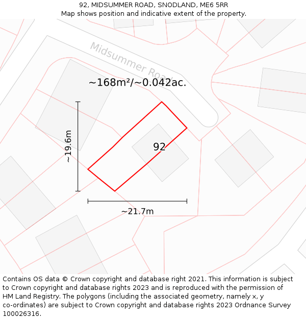 92, MIDSUMMER ROAD, SNODLAND, ME6 5RR: Plot and title map