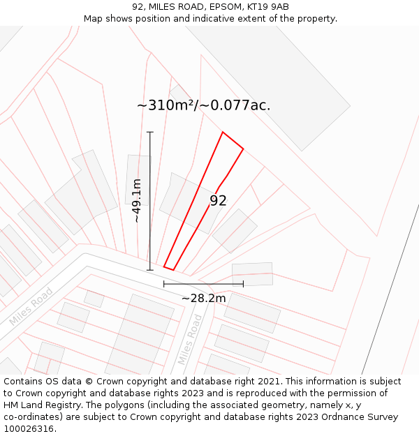 92, MILES ROAD, EPSOM, KT19 9AB: Plot and title map