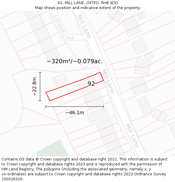 92, MILL LANE, OXTED, RH8 9DD: Plot and title map