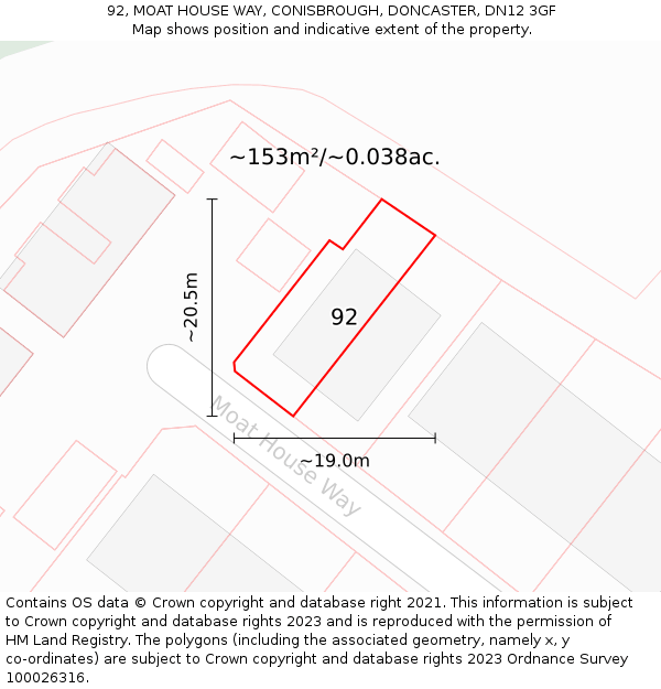 92, MOAT HOUSE WAY, CONISBROUGH, DONCASTER, DN12 3GF: Plot and title map