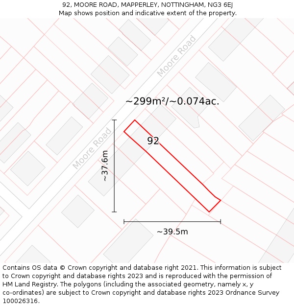 92, MOORE ROAD, MAPPERLEY, NOTTINGHAM, NG3 6EJ: Plot and title map